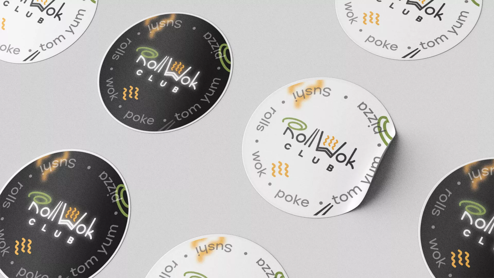 Разработка наклеек для суши-бара «Roll Wok Club» в Нерехте