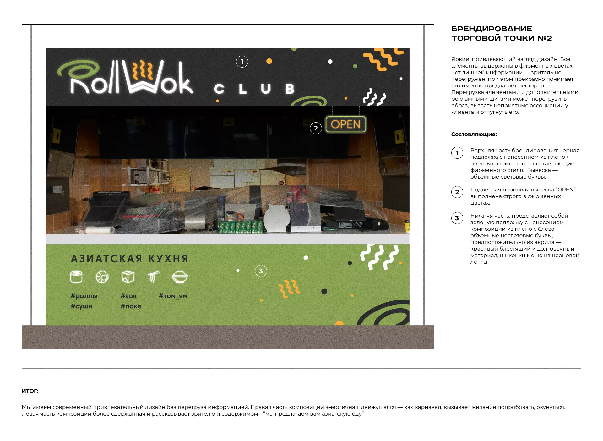 Брендирование торговых точек суши-бара «Roll Wok Club» в Нерехте